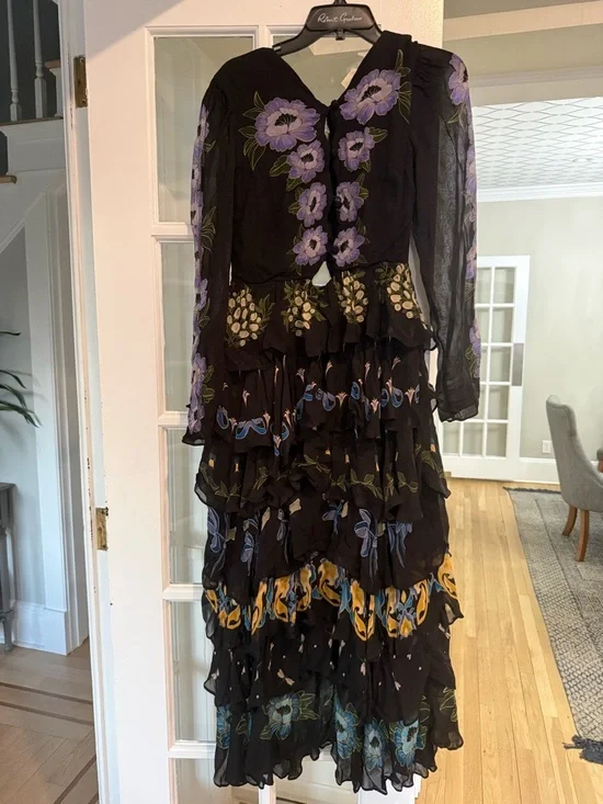 Farm Rio Black Winter Garden Ruffle Maxi Dress - Picture 6 of 11